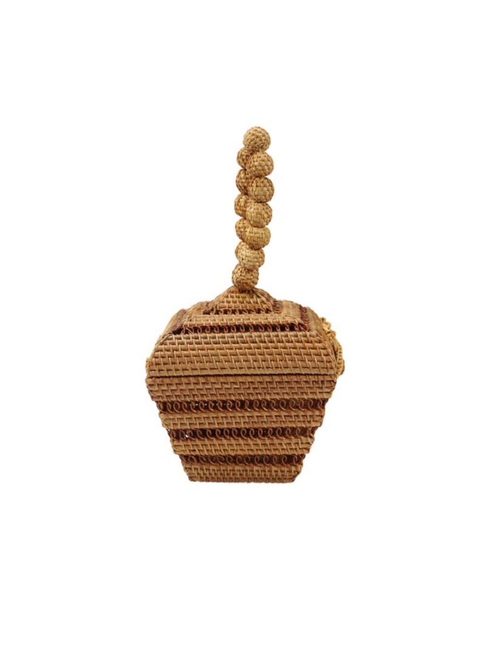 Cult Gaia Suri Rattan Wicker Top Handle Beaded Clutch Mini Bag Purse Tan Brown - Picture 7 of 9